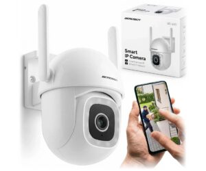 WiFi turvakaamera välitingimustesse 5MP Berdsen BD-943, paigaldatud seinale, näitab kaamera disaini.