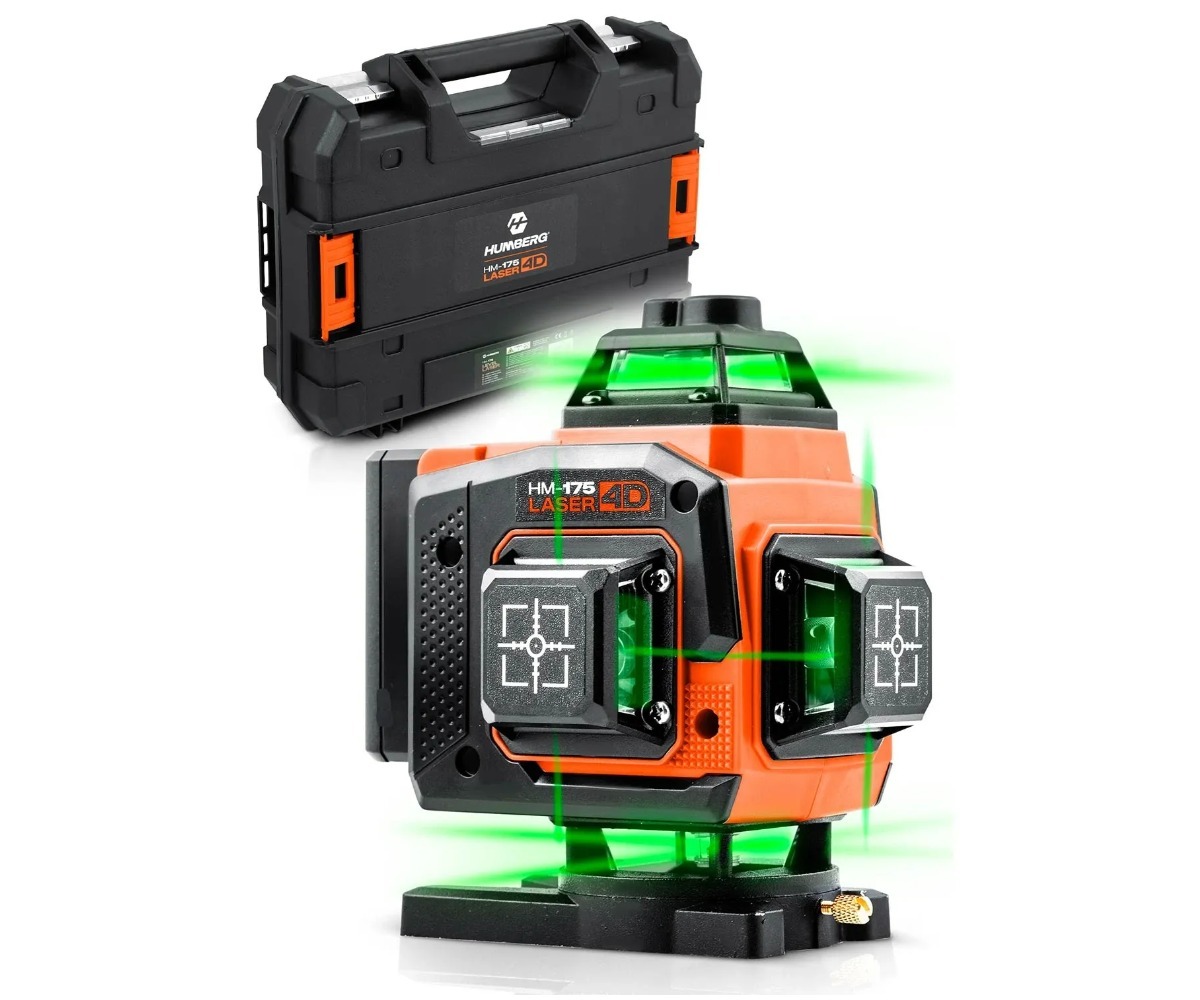 Humberg HM-175 4D ristlaser 16 joonega koos kohvri ja lisatarvikutega, esiplaanil.
