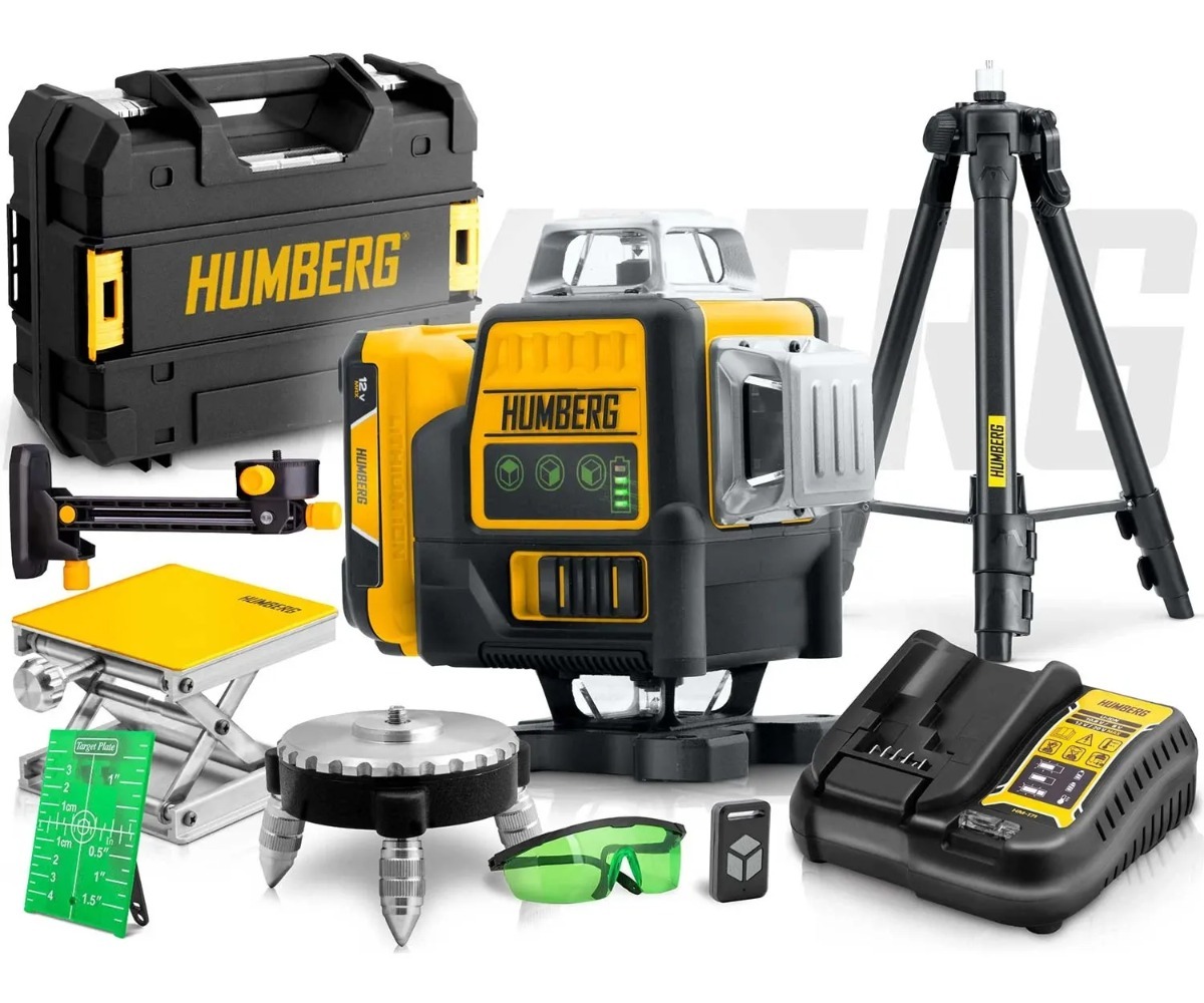 Humberg HM-171 4D ristjoonlaser statiiviga – 16 joont, 50m. Kompaktne tööriist, koos tarvikutega ja statiiviga.