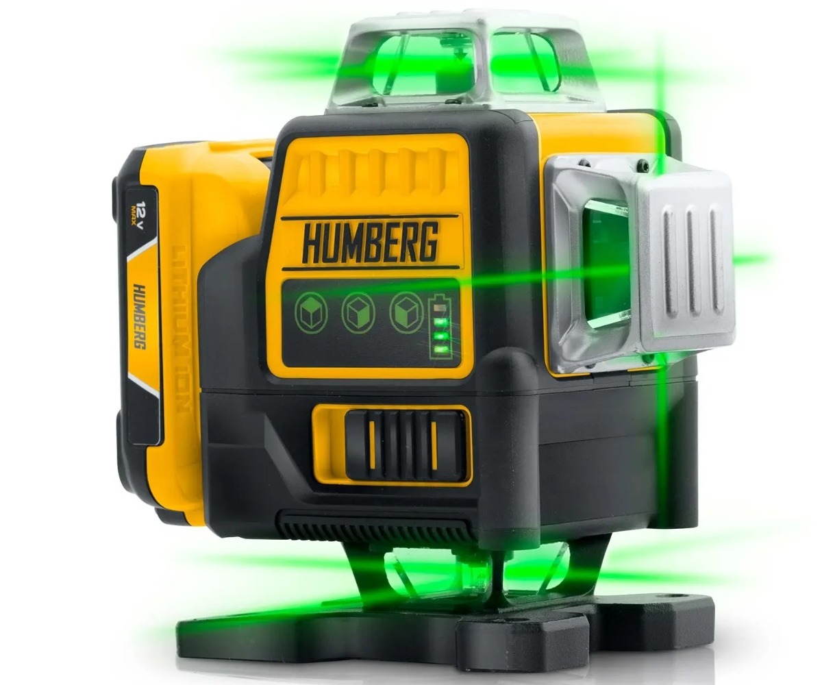 Humberg HM-171 4D ristjoonlaser, rohelised jooned töötamise ajal. Tõhus tõrgete vältimiseks.