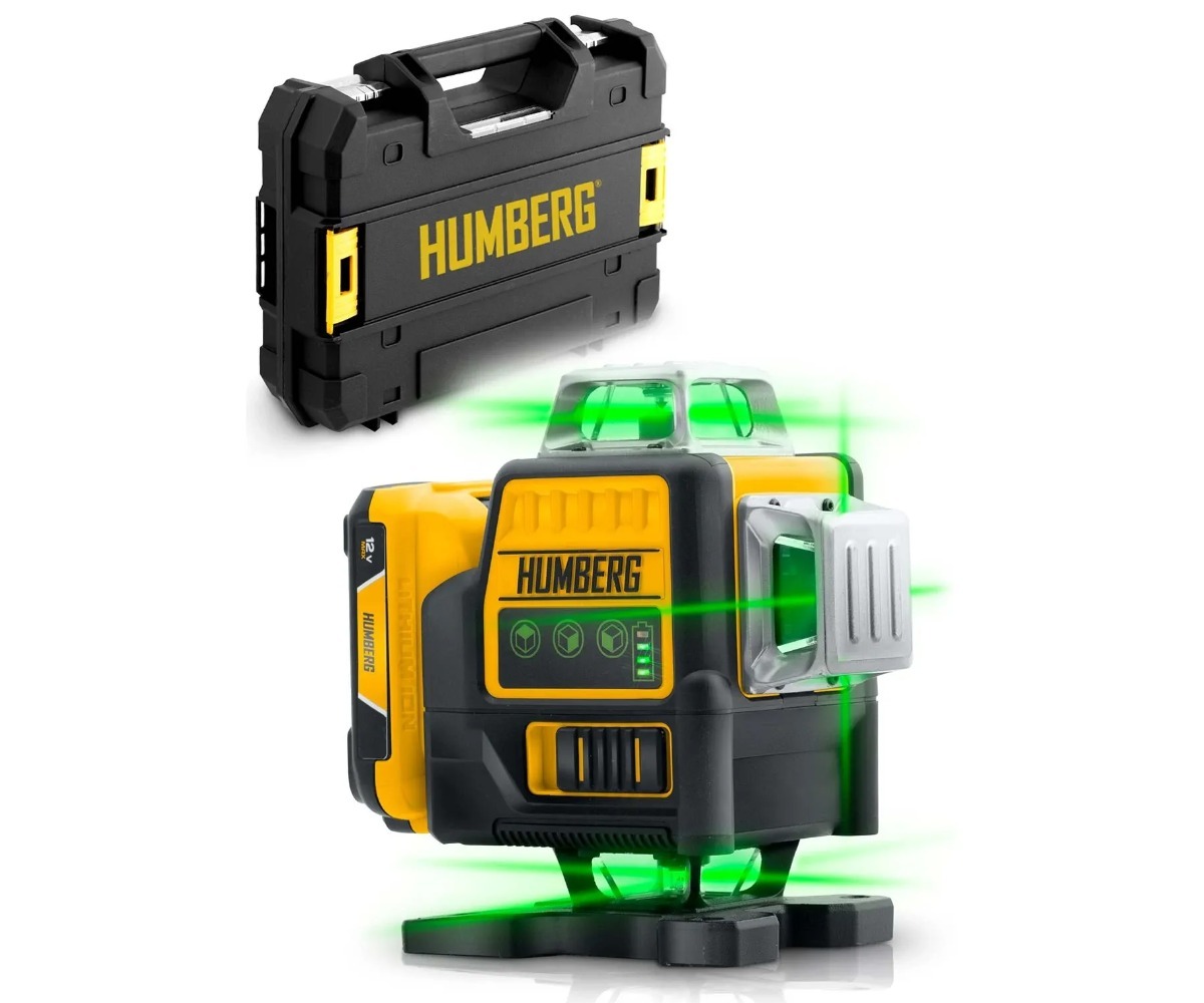Humberg HM-171 4D ristjoonlaser koos transportkasti ja statiiviga. Ideaalne vahend ehitus- ja remonditöödeks.