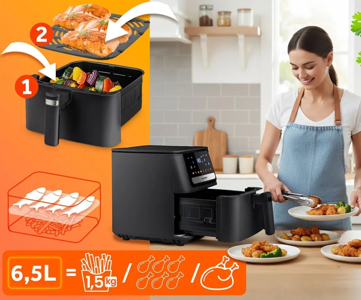 Õhufritüür Berdsen BD-662, 6,5L maht toiduvalmistamiseks, must.