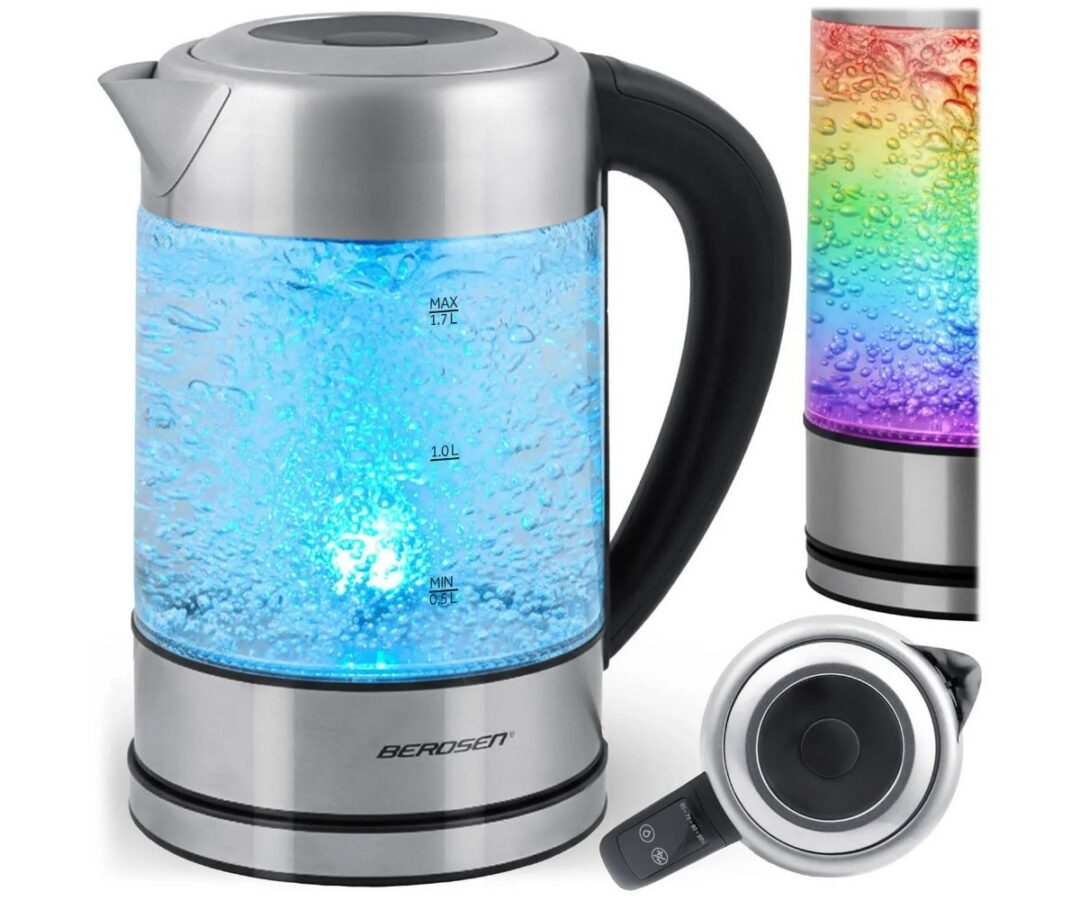 Klaasist veekeetja Berdsen BD-714 1,7L 2200W, millel on sinine led valgustus ja kuum vesi.