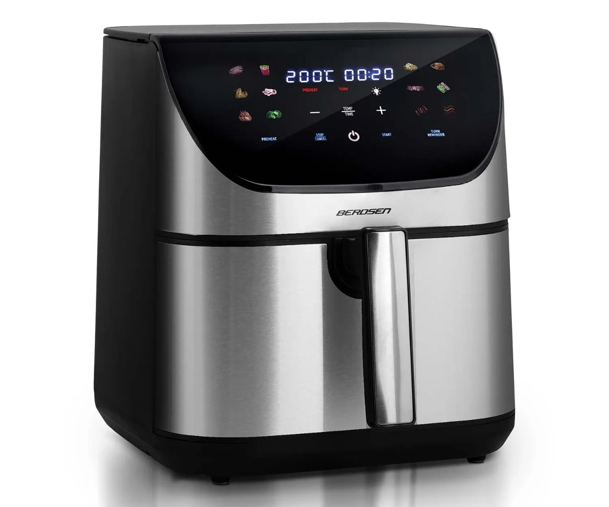 Õhufritüür Berdsen BD-659 8L 1700W – hõbedane, mille peal on digitaalne juhtpaneel.