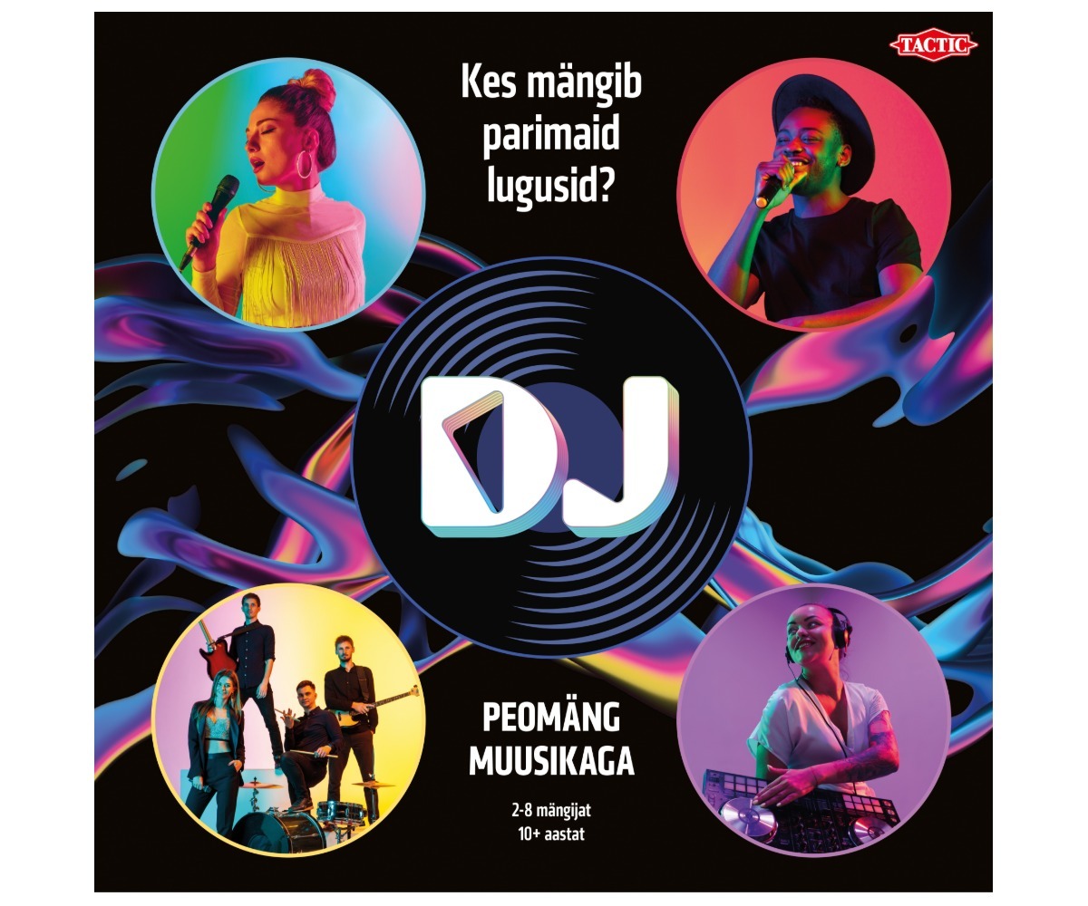 DJ peomäng muusikaga, millel on värvikad kujutised mängijatest, ideaalne 2-8 mängijale.