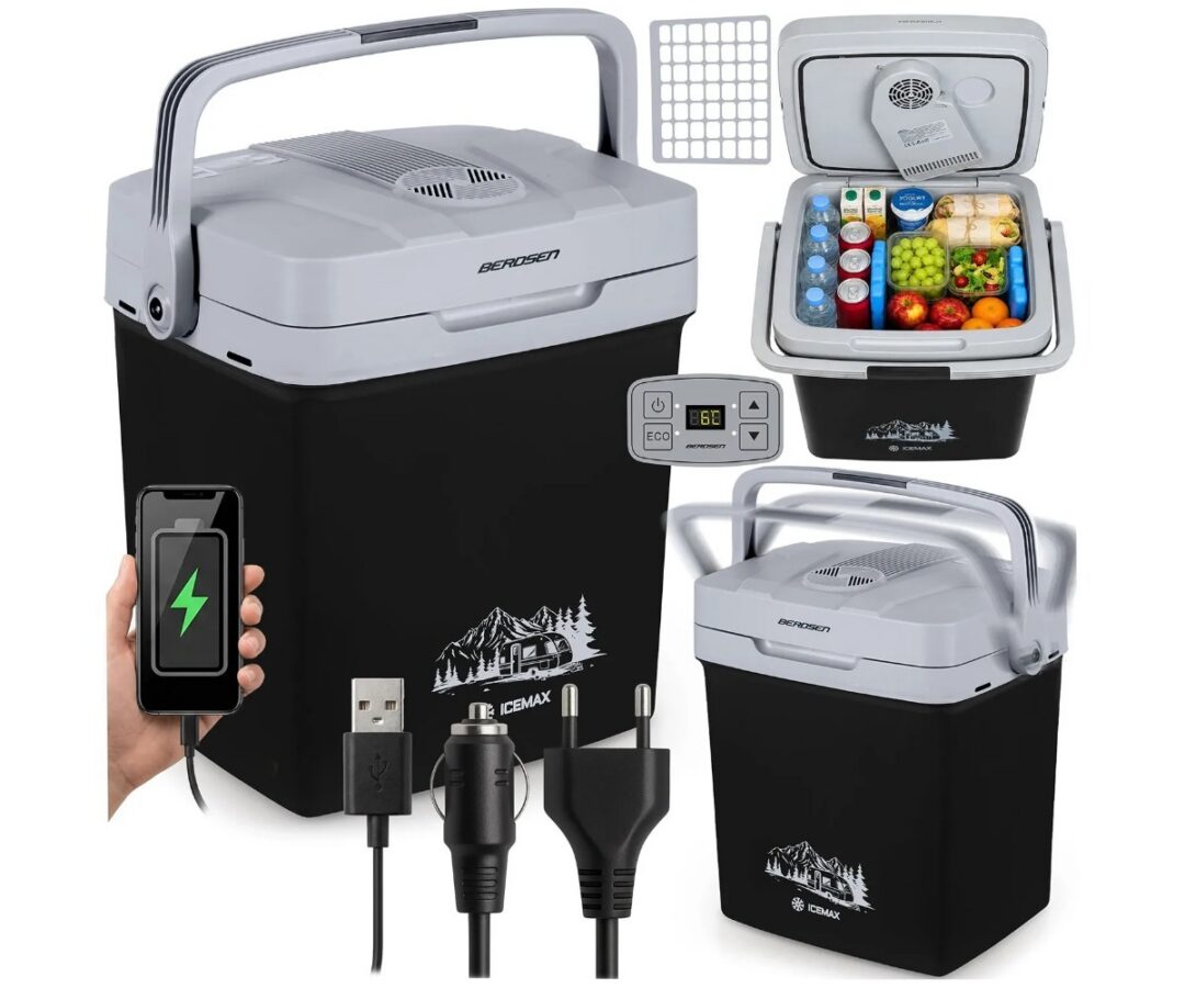Reisikülmik 26L ECO-režiimiga Berdsen Icemax – must, näidates sisu ja juhtpulti