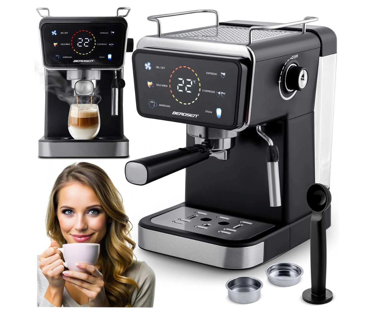 Berdsen BD-771 espressomasina komplekt portafiltri, filtrite, vahustamisotsiku, mõõtelusika ja tamperiga