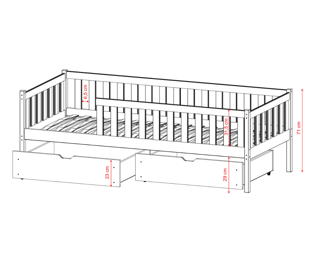 Lastevoodi Lano ANTONIO 90×200cm kahe sahtliga – valge
