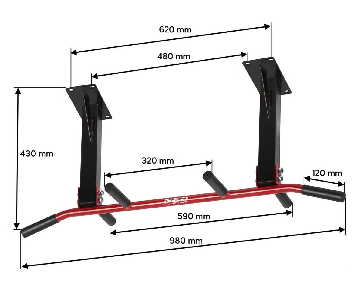 Lakke kinnitatav lõuatõmbekang Neo-Sport NS-317, mõõtmed 620 mm x 480 mm x 430 mm.