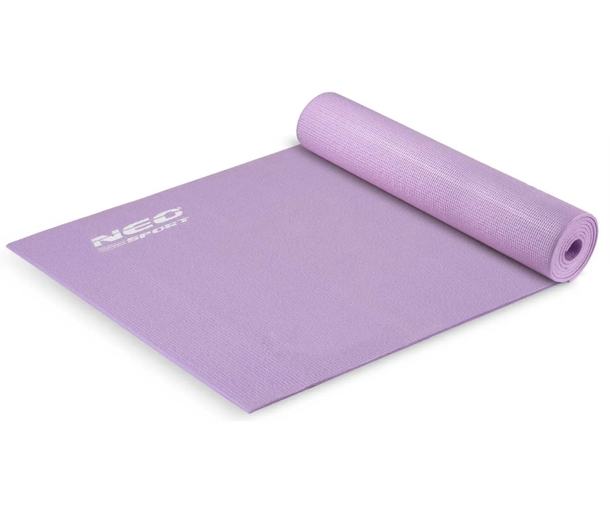 Võimlemismatt Neo-Sport, lilla, mõõtudega 173×61×0,6cm, rullitud kujul