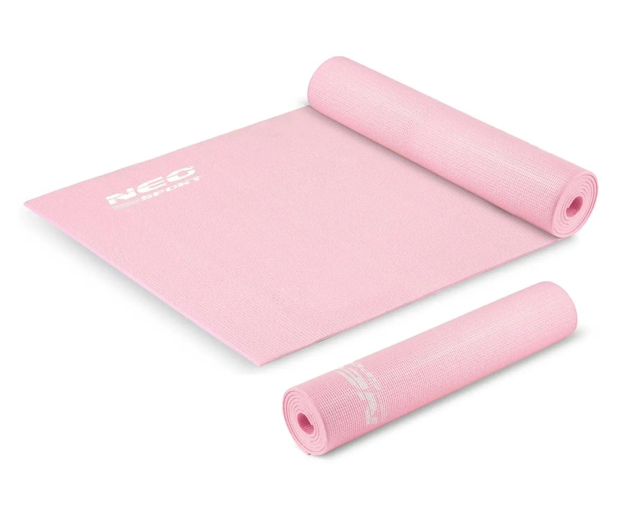 Detailne vaatamine võimlemismatt Neo-Sport 173×61×0,6cm – roosa, tavaline ja rullitud versioon.