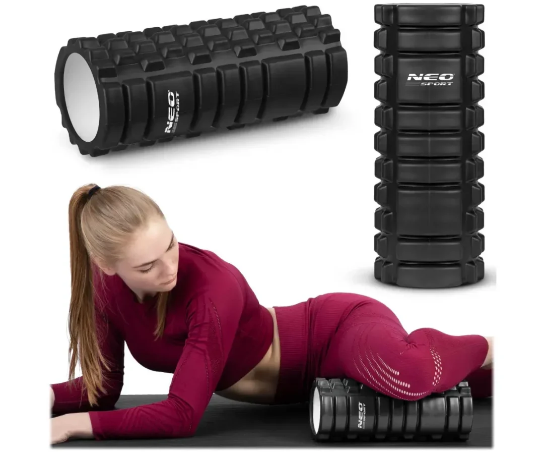 Massaažirull Neo-Sport NS-953 33 × 14cm – must, näidatud erinevatest nurkadest