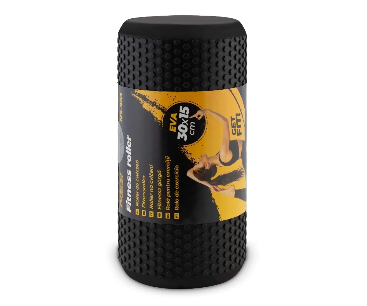 Massaažirull Neo-Sport NS-963 30×15cm – must, esitleb rulli pakendit ja disaini