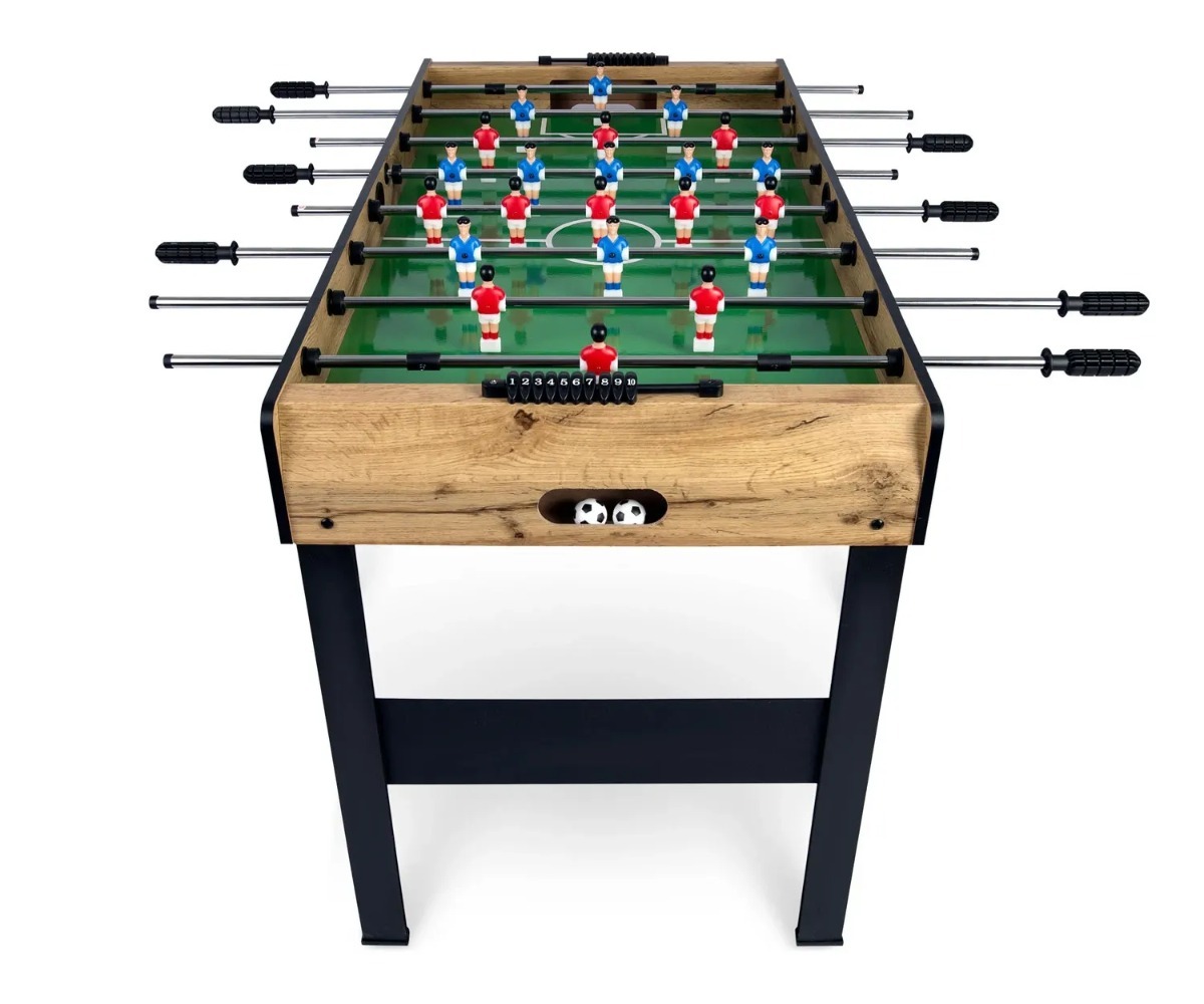 Lauajalgpall Neo-Sport NS-805 – 115×60×78cm, ülevalt vaade, mängijate paigutus ja värviline rohelise mänguvälja detail.