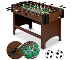 Lauajalgpallilaud Neo-Sport NS-804 118×61×79cm tumeda pruuni värviga, vaade küljelt koos mängijate figuuridega