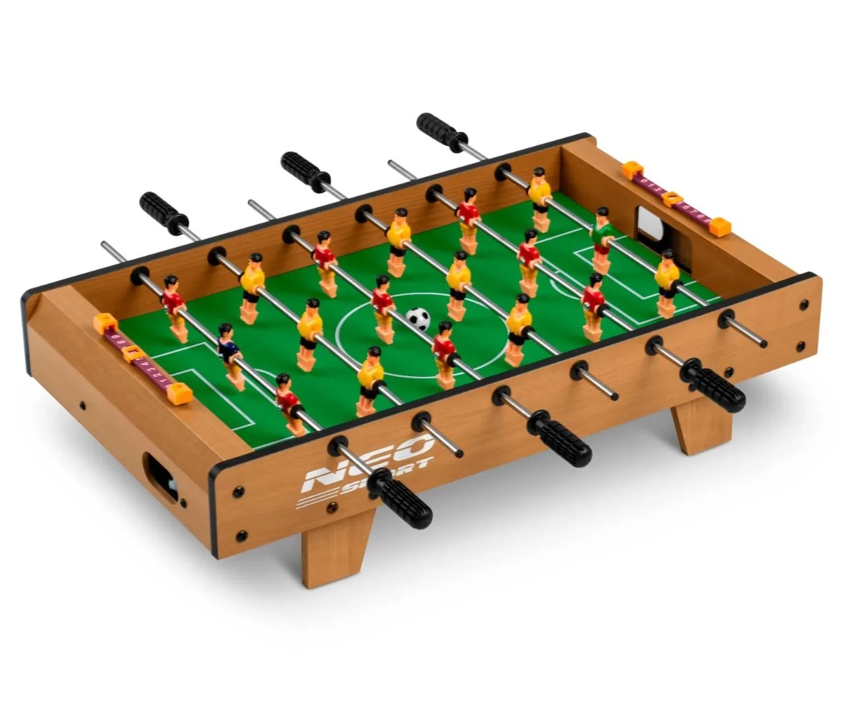 Mini lauajalgpall Neo-Sport NS-436, mõõtudega 51 × 29,5 × 12 cm, mängijatega ja mänguväljakuga.