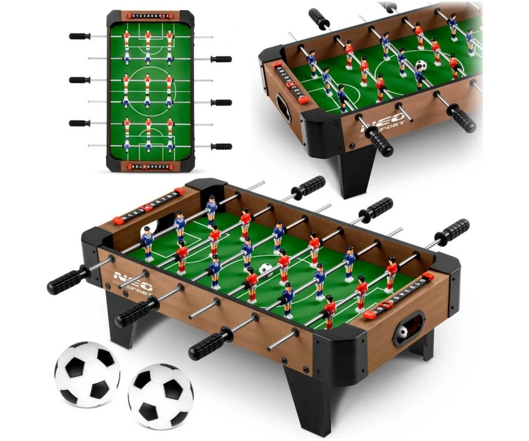 Mini lauajalgpall Neo-Sport NS-437 69×37×22cm, detailne ülevaade mänguväljakust ja mängijatest.