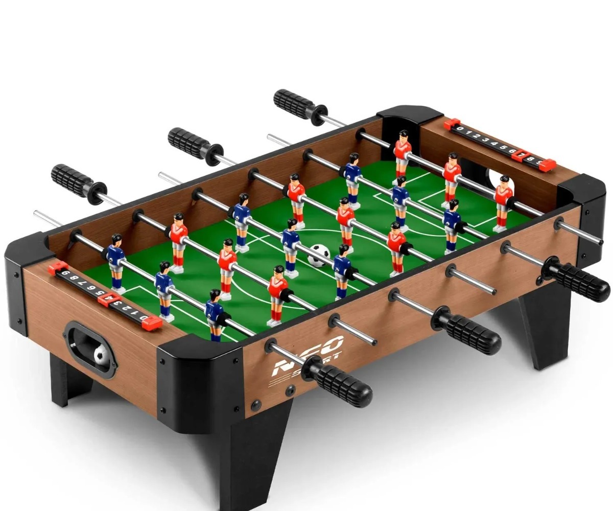 Mini lauajalgpall Neo-Sport NS-437 69×37×22cm, lähem vaade mängule ja mängijatele.