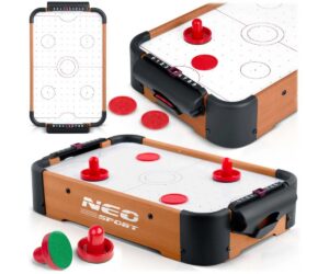 Mini õhuhokilaud lastele Neo-Sport NS-440 38×21,5×7cm, näidates mänguväljakut ja mängutooted.