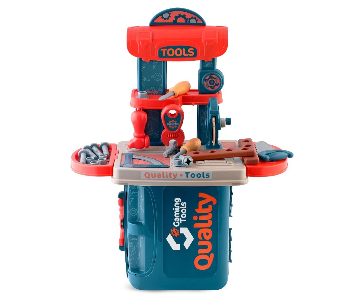 Laste tööriistapink Ricokids 3in1 vaade, näidates tööriistade korraldust