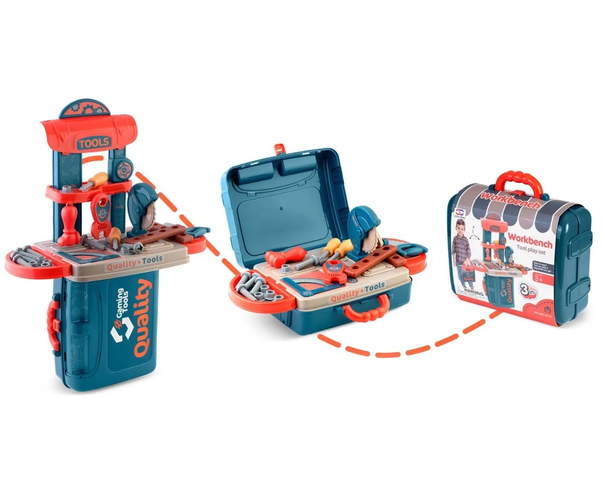 Ricokids 3in1 laste tööriistapink, mis muudetakse kergesti kohvriks