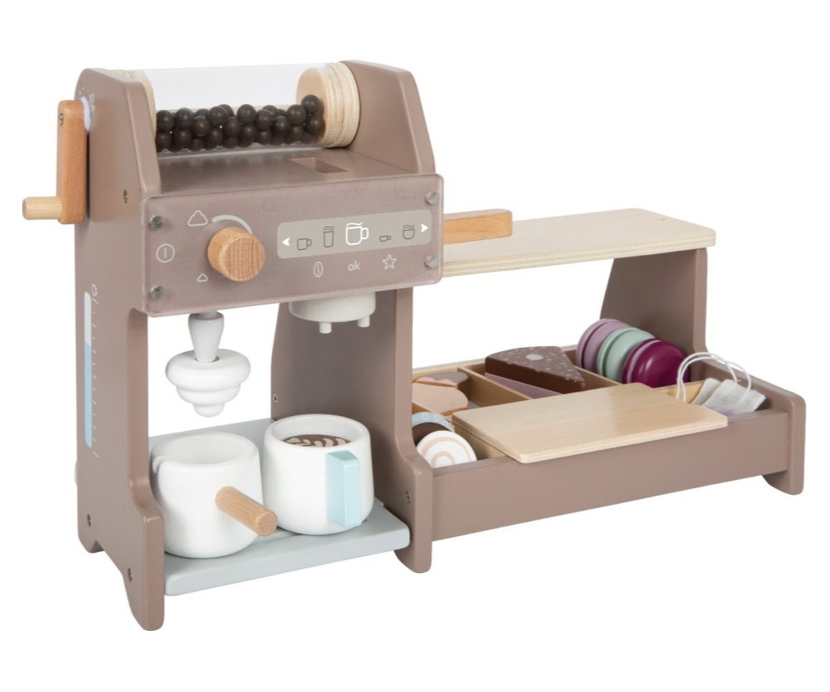 Puidust barista kohvikumängu komplekt Small Foot, kompaktne mängupink kohvi valmistamiseks.