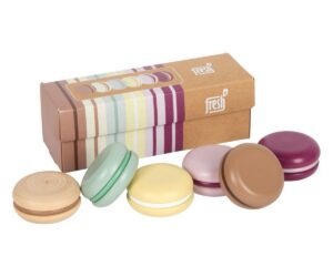 Puidust makroonid Fresh Small Foot – 6tk (2+) karbis, sisaldab erinevaid värve.