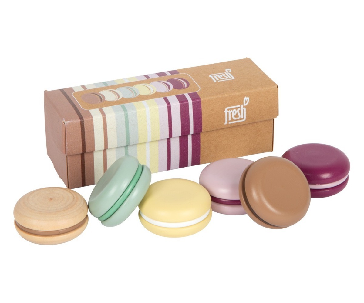 Puidust makroonid Fresh Small Foot – 6tk (2+) karbis, sisaldab erinevaid värve.