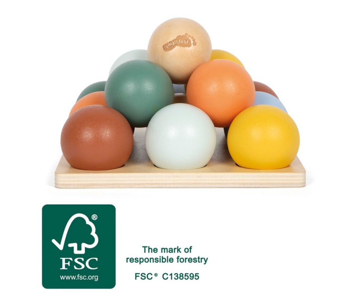 Montessori puidust sorteerimismäng pallidega Small Foot, FSC sertifikaadiga, koos erinevate värviliste pallidega.