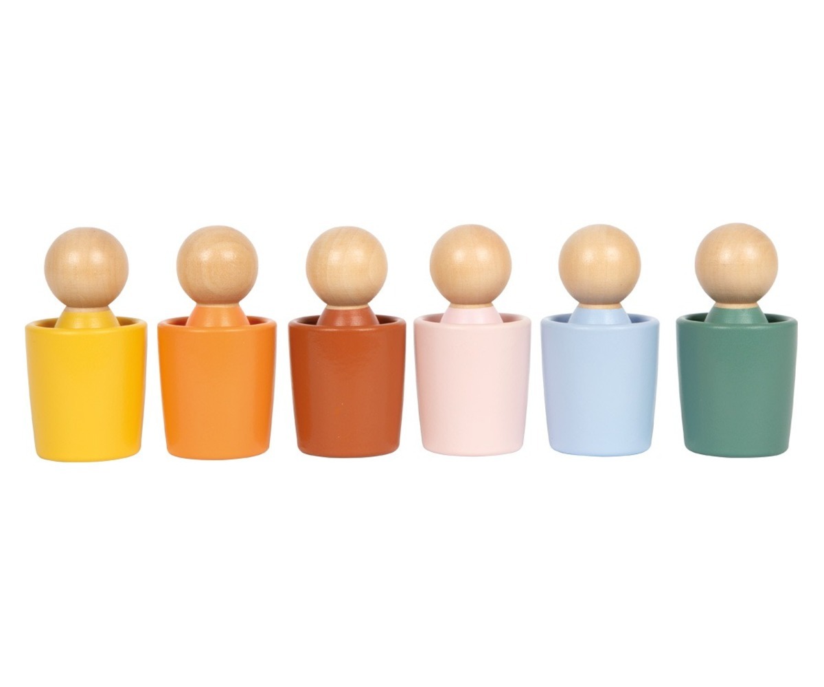 Montessori puidust sorteerimistopsid kujukestega kuus värvilist tassi koos puidust figuuridega