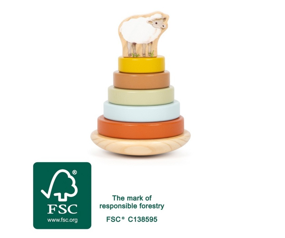 Puidust ladumistorn Lammas Farm Buddies Small Foot (1+) koos FSC sertifikaadiga.