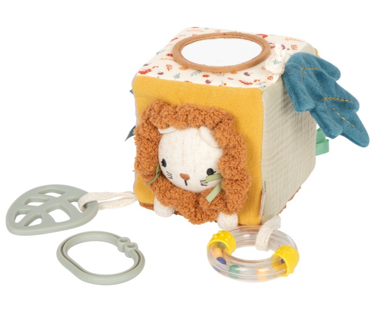 Pehme tegeluskuubik beebile Little Lion, detailne vaade kuubiku erinevatele osadele.