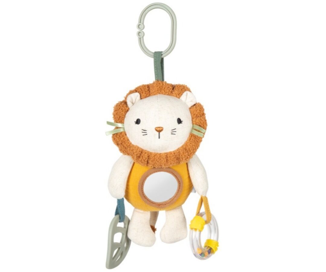 Riputatav tegelusmänguasi beebile Little Lion, pehme lõvi kujuga, millel on peegel ja mänguhelmed.