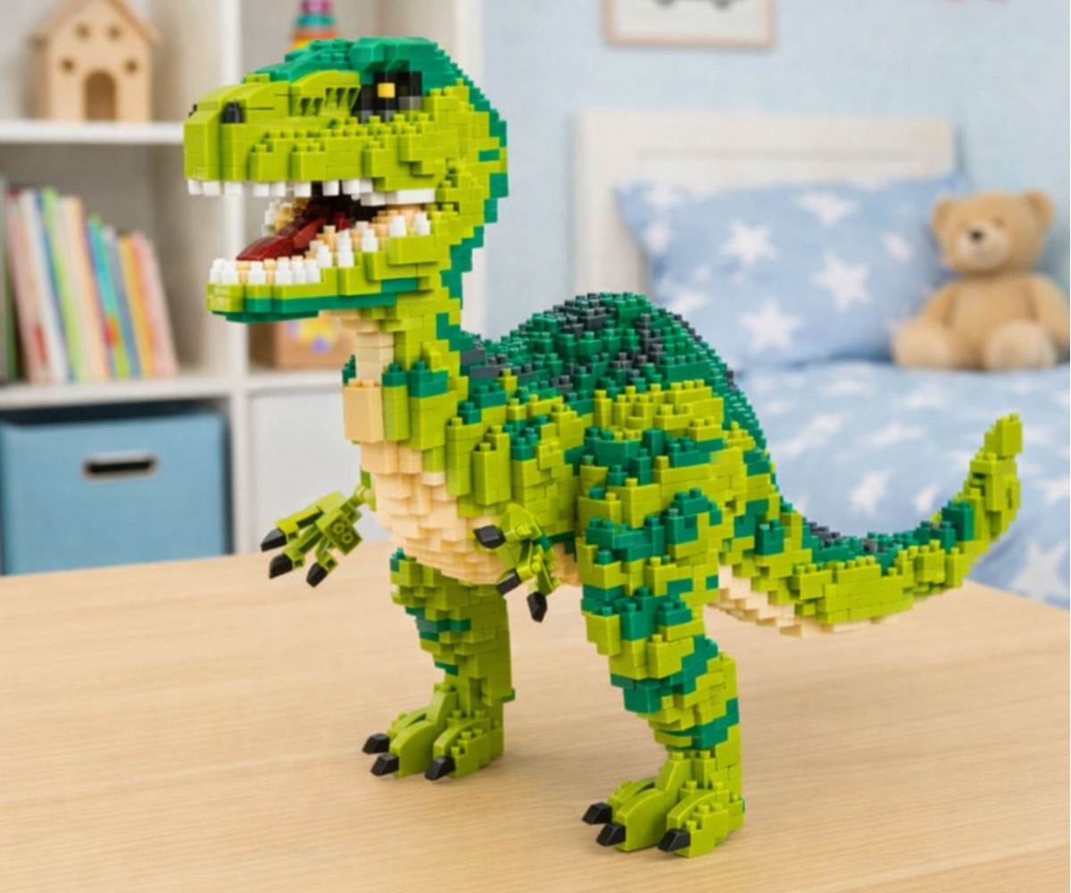 Lastele mõeldud Dinosaurus Velociraptor 3D ehitusklotside komplekt, ideaalne loomingulistele mängudele.