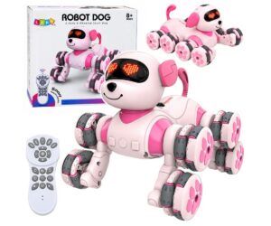 Puldiga robotkoer 8 rattaga, nautides 360° trikke ja LED-valgustust, roosa värv.