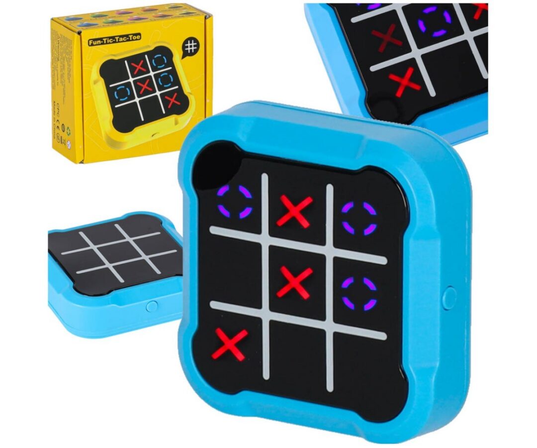 Elektrooniline trips-traps-trull 4in1 LED-valgustusega – sinine, mänguasi sinises korpuses koos LED-valgustusega