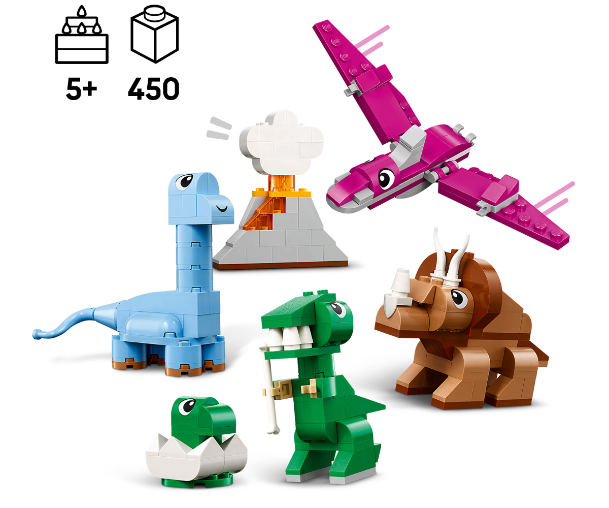 LEGO Classic Loomingulised dinosaurused – 450 osa (5+). Erinevad dinosauruse mudelid, sealhulgas sinine dinosauruse, rohelise T-rexi ja lendava dinosauruse ehituskomplekt.