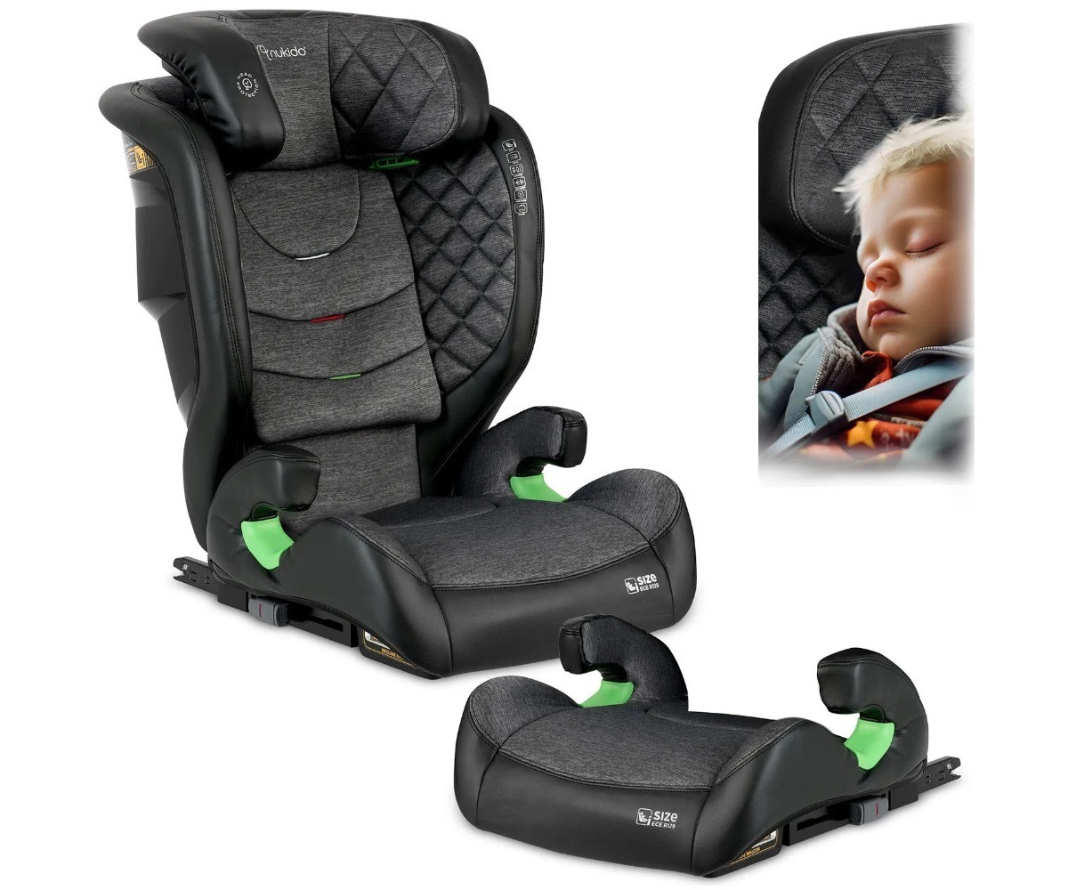 Laste turvatool Nukido Louis ISOFIX 100–150cm, must/hall värvi, mugav ja turvaline