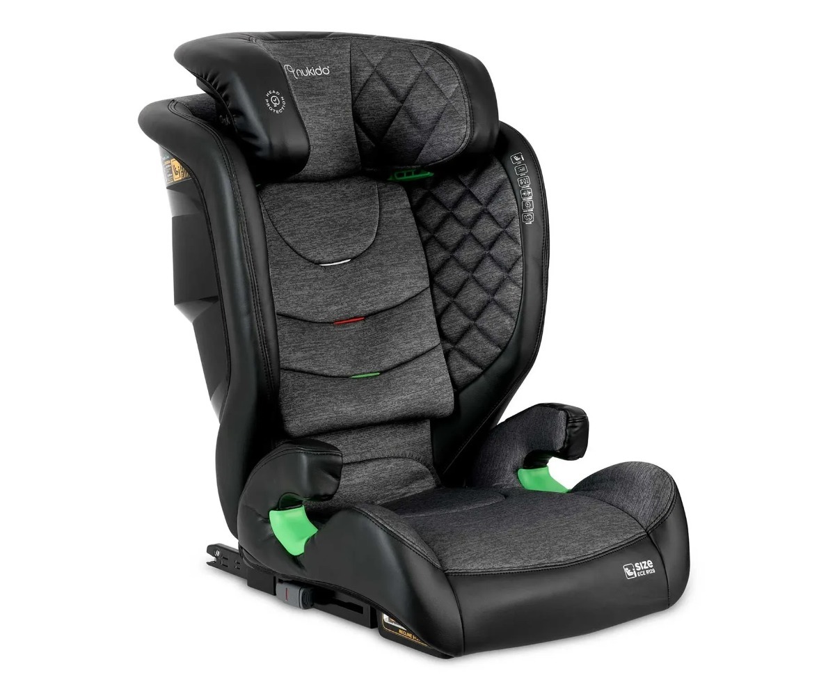 Nukido Louis ISOFIX 100–150cm laste turvatool, must/hall, kohandatav peatoe toetusega