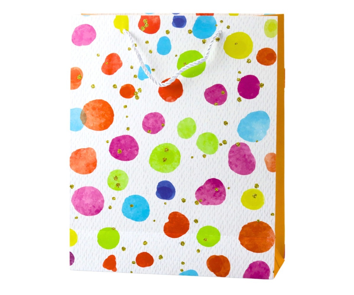 Kingikott akvarelltäppidega 32×26×10cm – pastelne, erksate värvidega kena kott