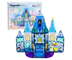 Magnetklotsid jääloss Ice Castle – 47 osa, koos elavate värviliste detailide ja mänguasjadega.