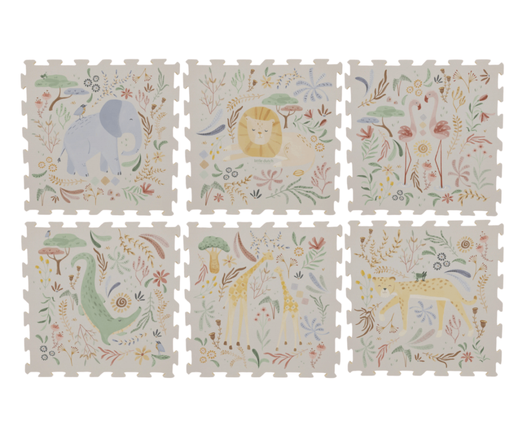 Pehme puslematt XL Safari Friends 120×180cm koos erinevate safari loomade nagu elevandi ja lõviga