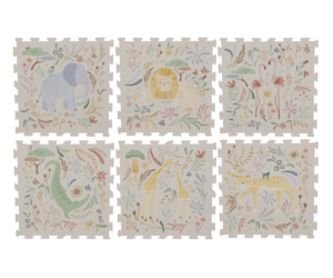 Pehme puslematt XL Safari Friends 120×180cm koos erinevate safari loomade nagu elevandi ja lõviga