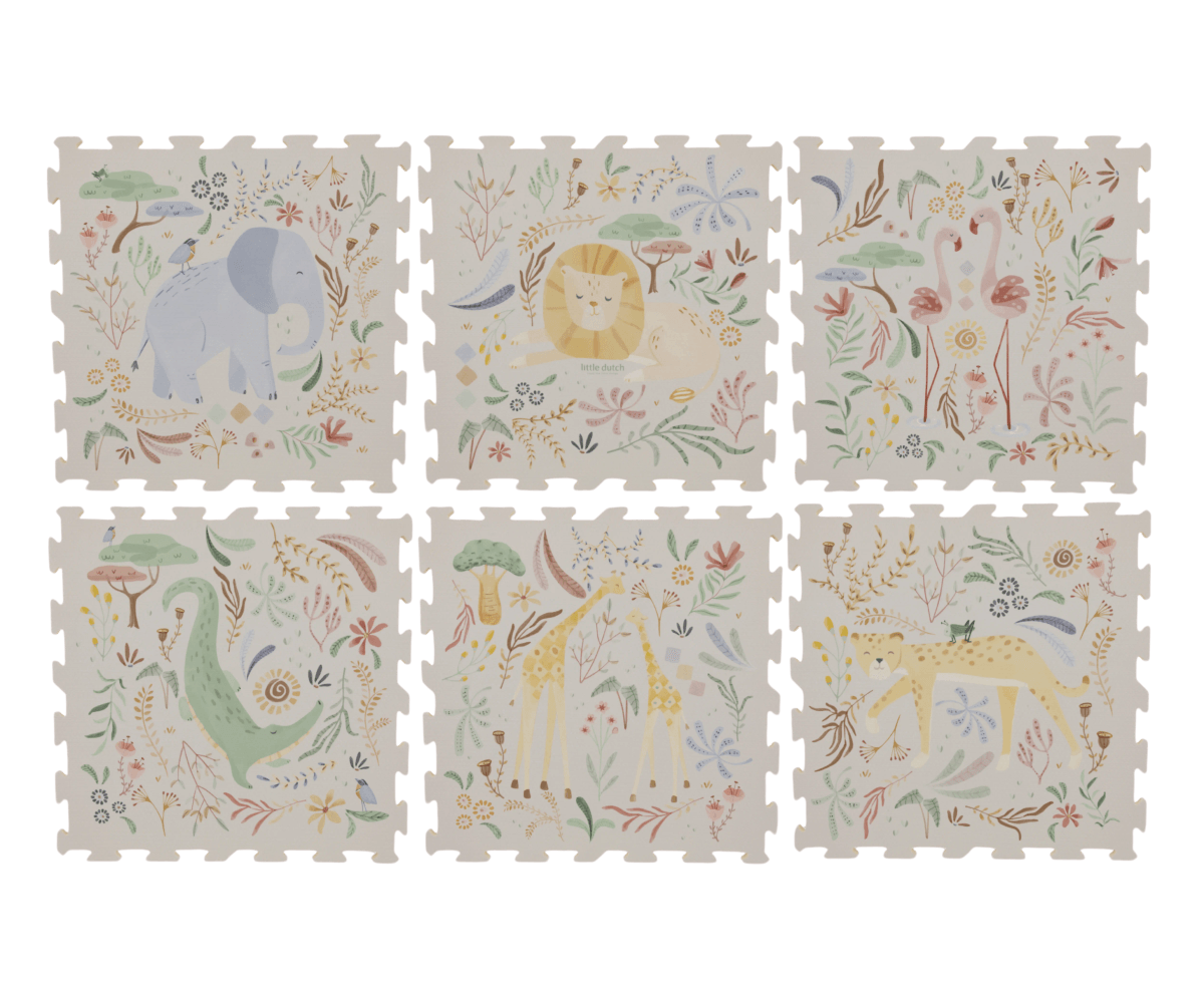 Pehme puslematt XL Safari Friends 120×180cm koos erinevate safari loomade nagu elevandi ja lõviga