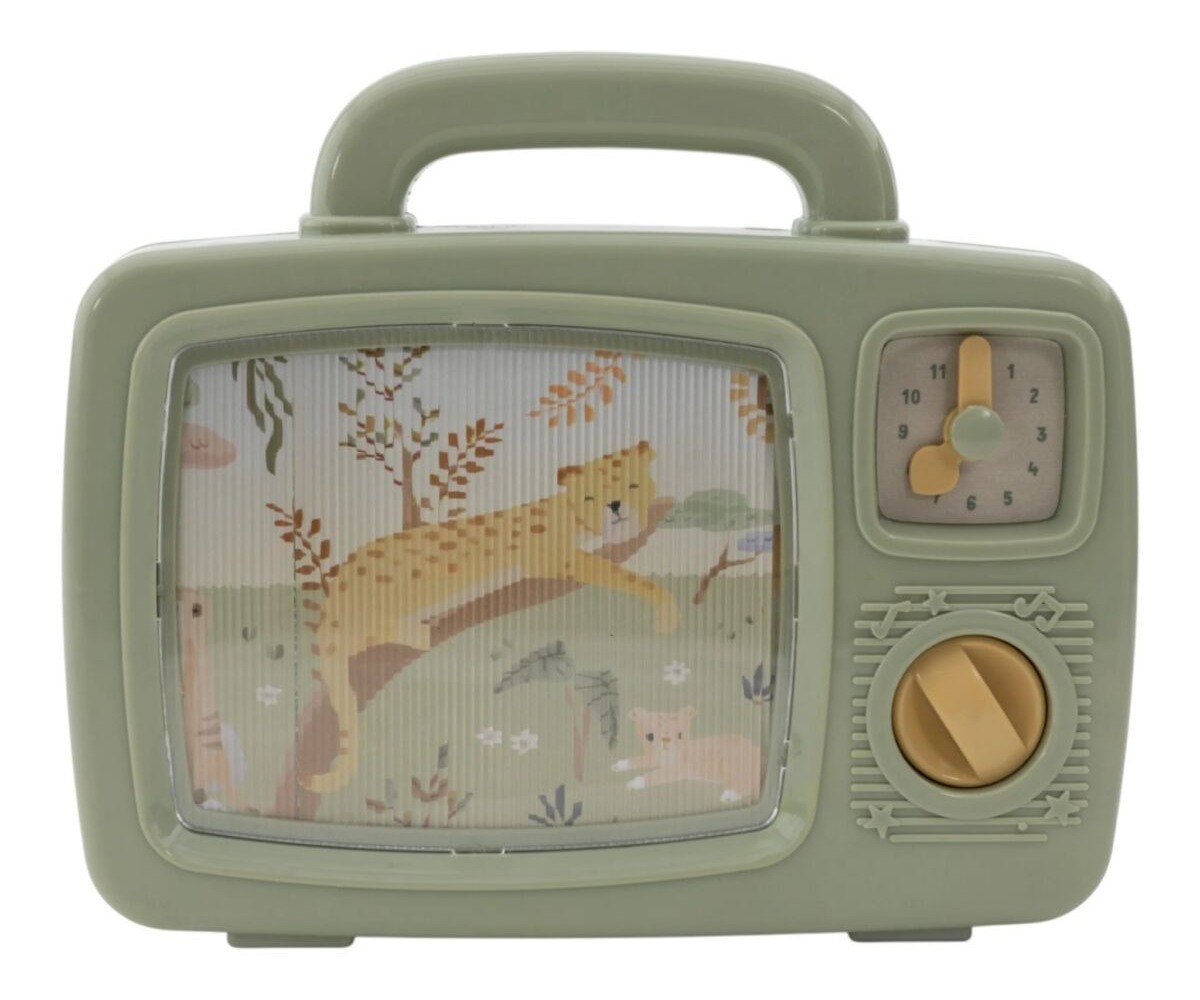 Muusikaga mänguteleviisor Safari Friends, Little Dutch kaunis eesvaade, illustreerib lõbusaid loomi ja rohelisi toone. Täiuslik kingitus imikutele.