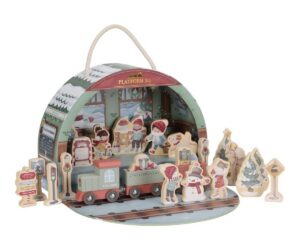 Advendikalender puidust rongijaamaga Christmas – Little Dutch (2+), kaasas mänguasjade ja rongiga.