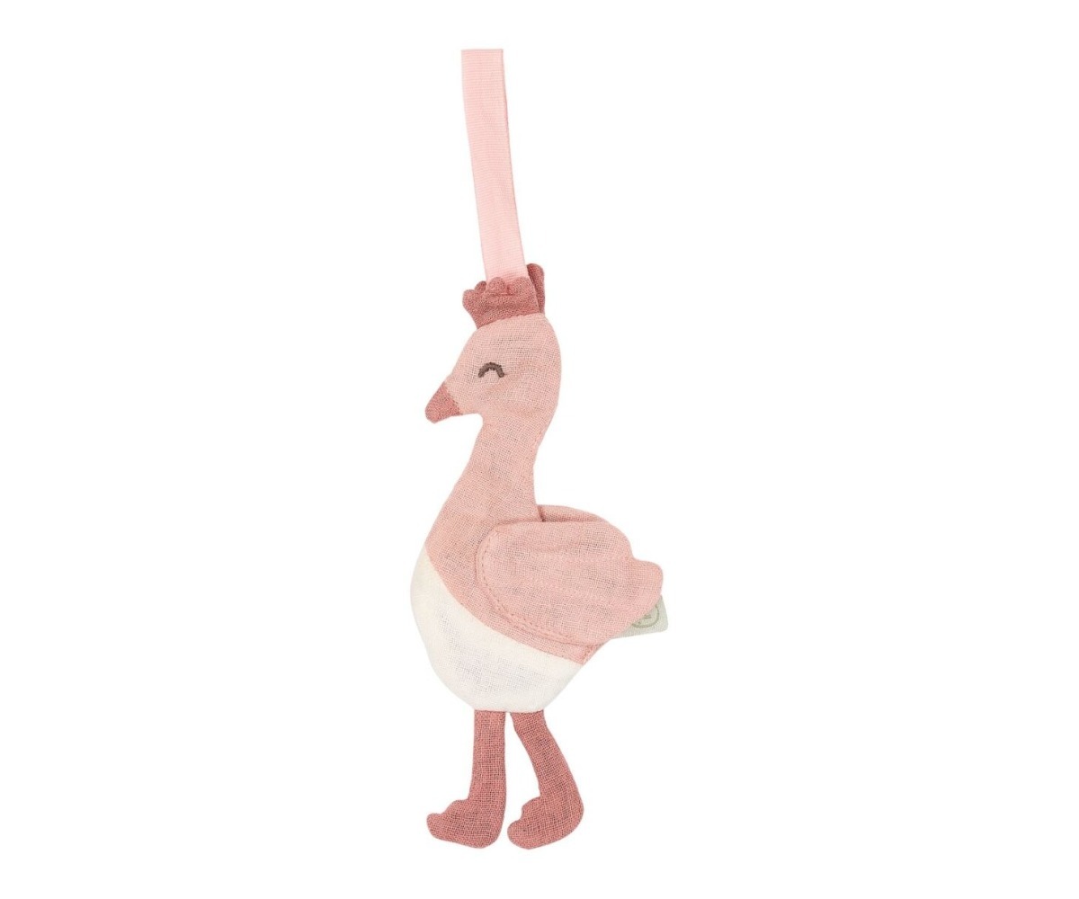 Lähedalt vaadatuna pehme lutihoidja flamingoga Blooming Safari, valmistatud kvaliteetsest materjalist.