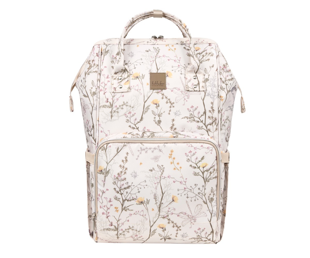 Beebitarvete kott Mama Bag Kikkaboo Siena – beež, külgvaade, ruumiline ja praktiline, ideaalne beebitarvete hoidmiseks.