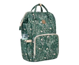 Roheline beebitarvete kott Mama Bag Kikkaboo Siena, külgvaade, mugavust ja stiili ühendav disain.