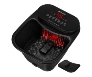 Ruhhy jalamassaaživann soojenduse ja hüdromassaažiga, näidates massaažipunkte ja temperatuuri näitu.